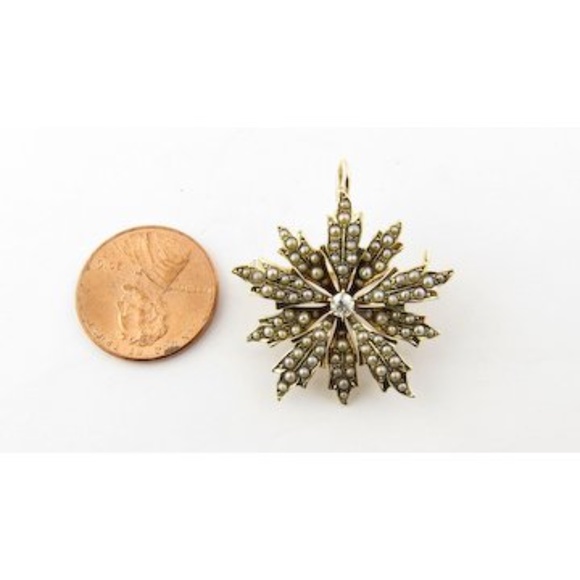 Vintage 14 Karat Yellow Gold Seed Pearl and Diamond Pendant #4364 - Picture 5 of 8